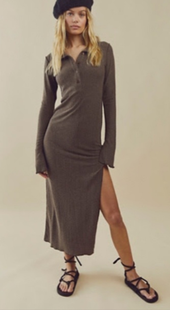 Free People knit Henley dress Size Large bnwt Color: taupe